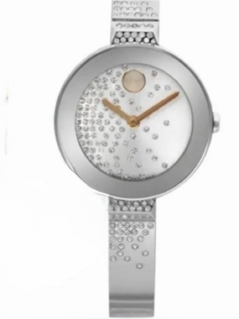 UNUSED - MOVADO BOLD SILVER BANGLE WATCH WITH CRYSTAL ACCENTS -  BASICALLY NEW!